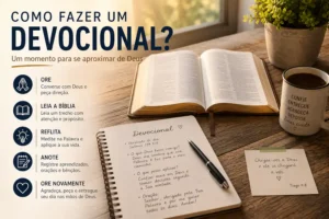 O devocional consiste em separar um tempo para oração, leitura da Bíblia, reflexão e comunhão com Deus. Não existe uma fórmula única, mas a prática diária fortalece a fé e aproxima o cristão do Senhor.